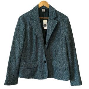 NWT Vintage Y2K Old Navy Plus 2X Blazer Jacket Wool Blend Green Donegal Tweed